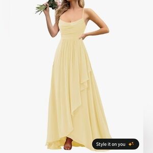 Pastel Yellow Scoop Neck Ruched Chiffon Bridesmaid Dress